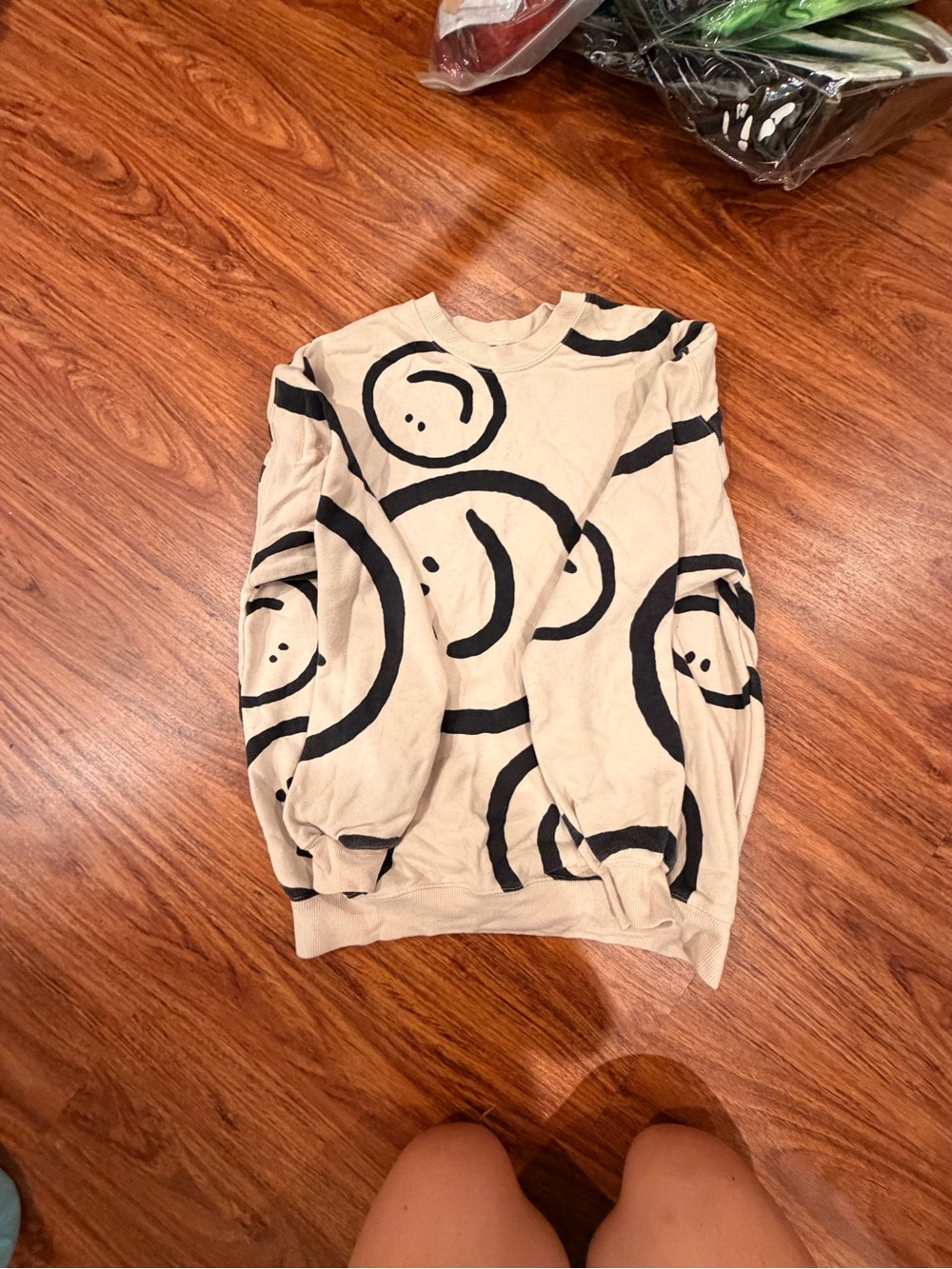 Beige Smiley Graphic Crewneck Sweater